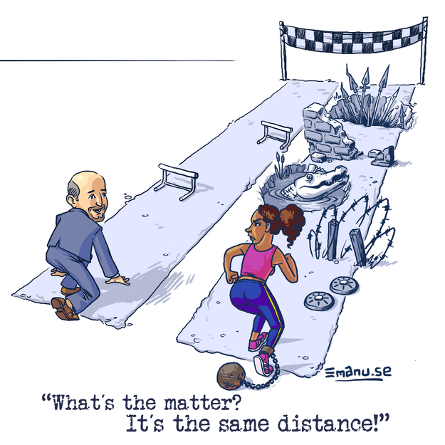 Affirmative action political cartoon. Republished with explicit permission from the artist. 